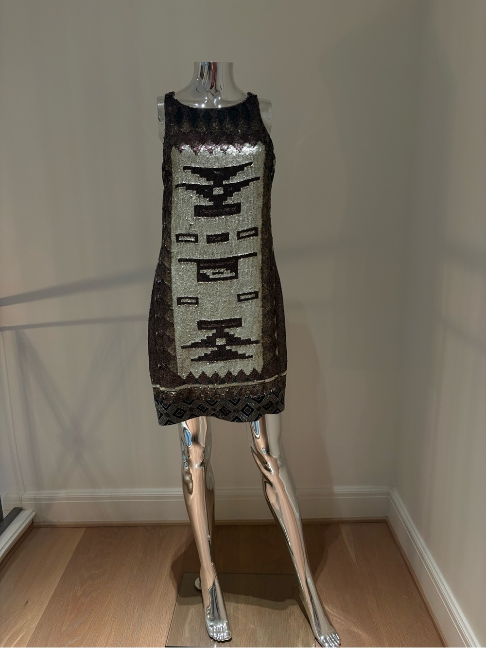 Animale Black and Silver Sequin Geometric Mini Dress